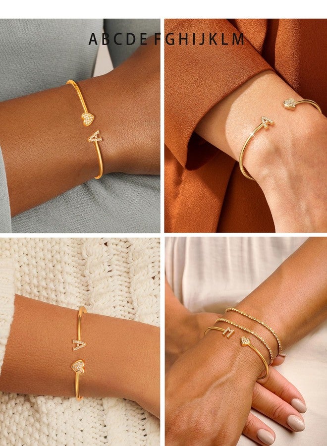 Honsny Gold Initial Bracelets for Women 18K Gold Plated Initial Heart Cuff Bangle Bracelets for Women Non Tarnish Dainty Cute Gold Initial Bracelets for Women Teen Bridesmaid Trendy Gifts Jewelry - Image 4